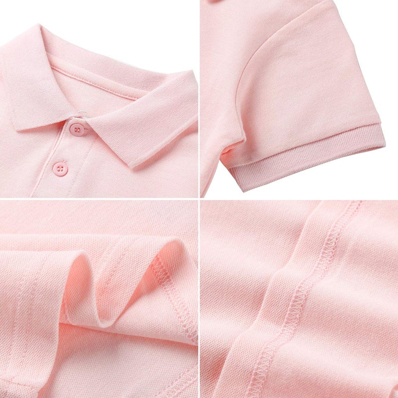 CUNYI Boys' Solid Color Cotton Pique Polo Uniform Shirts Short Sleeve, Light Pink, 130 - Image 4